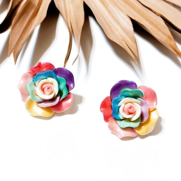 Rainbow Flower earrings S458 - Picture 1 of 3